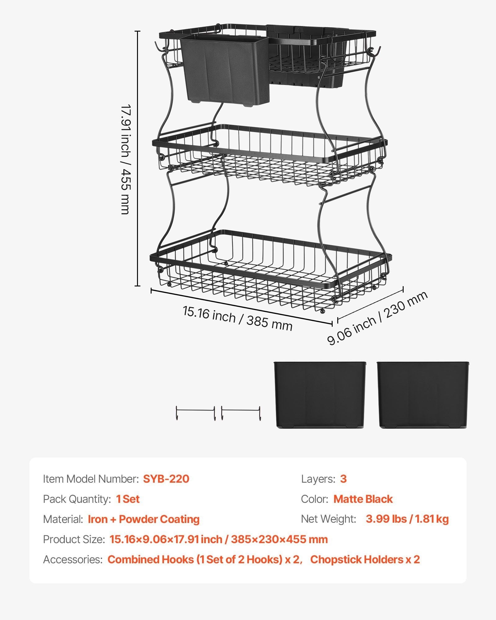 3 Tier Fruit Basket Bowl Kitchen Countertop Storage Stand Holder Banana Hanger
