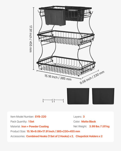 3 Tier Fruit Basket Bowl Kitchen Countertop Storage Stand Holder Banana Hanger
