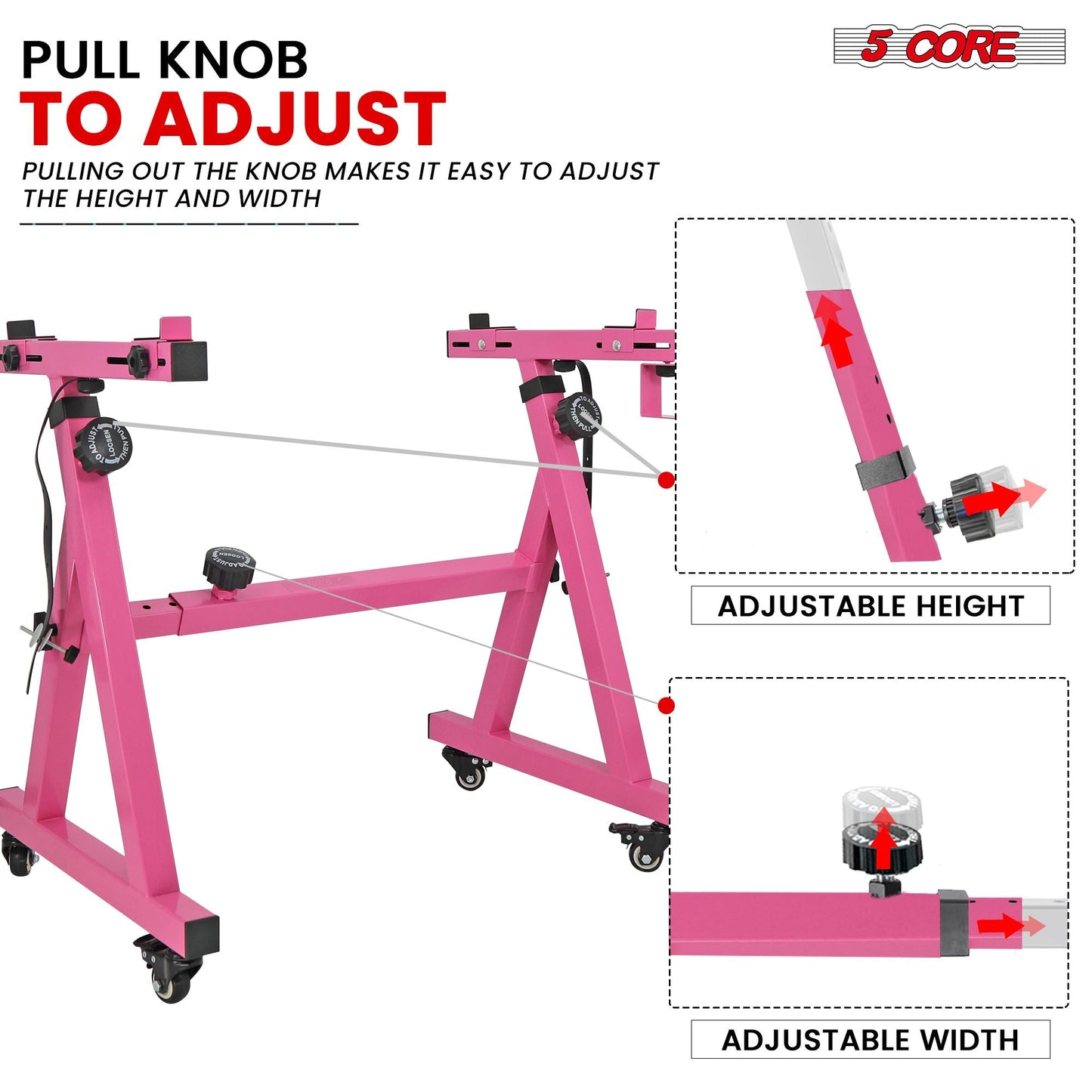 5 CORE Keyboard Stand Riser Z Style Height Width Adjustable Portable Heavy Duty Music Stands Holder for Kids and Adults Fits 54 to 88 Key Electric Pianos w Wheels - KS Z1 BPNK HD WHLS