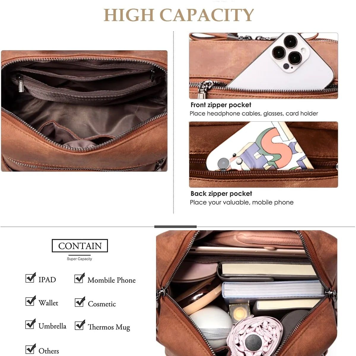 Ladies' leather bag - caramel color