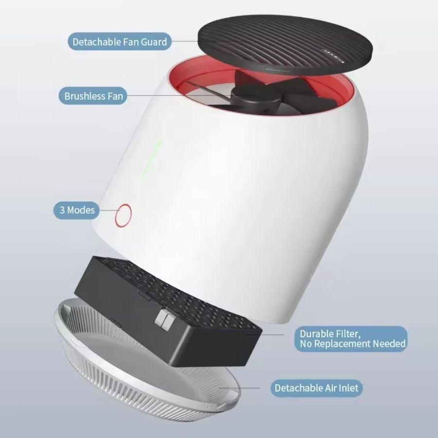 Portable Air Purifier 4000mAh Battery USB Rechargable Air Cleaner Desktop Electronic Filter Portable Negative Ion Remove Activated Carbon Sterilizer Air Filter Duster