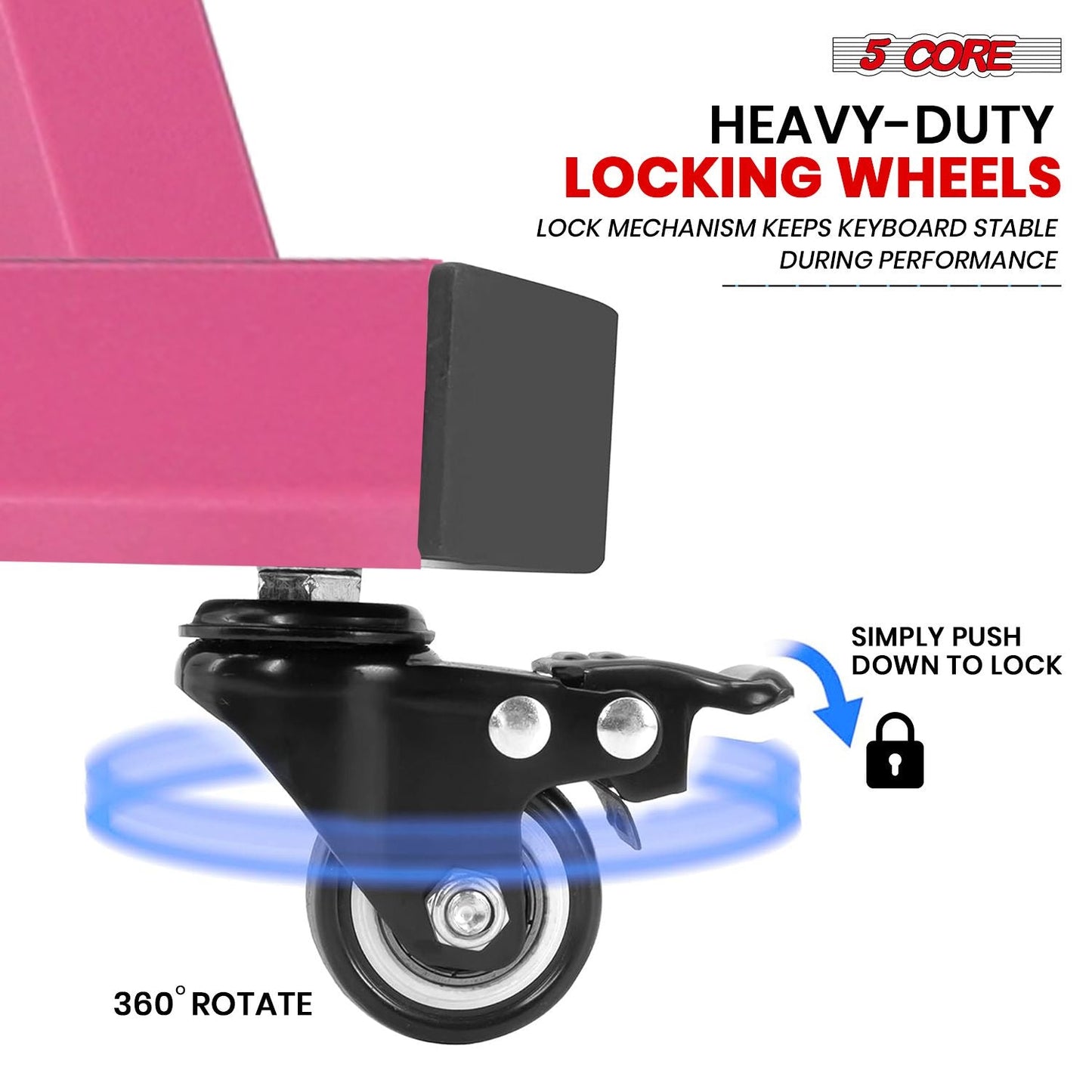 5 CORE Keyboard Stand Riser Z Style Height Width Adjustable Portable Heavy Duty Music Stands Holder for Kids and Adults Fits 54 to 88 Key Electric Pianos w Wheels - KS Z1 BPNK HD WHLS