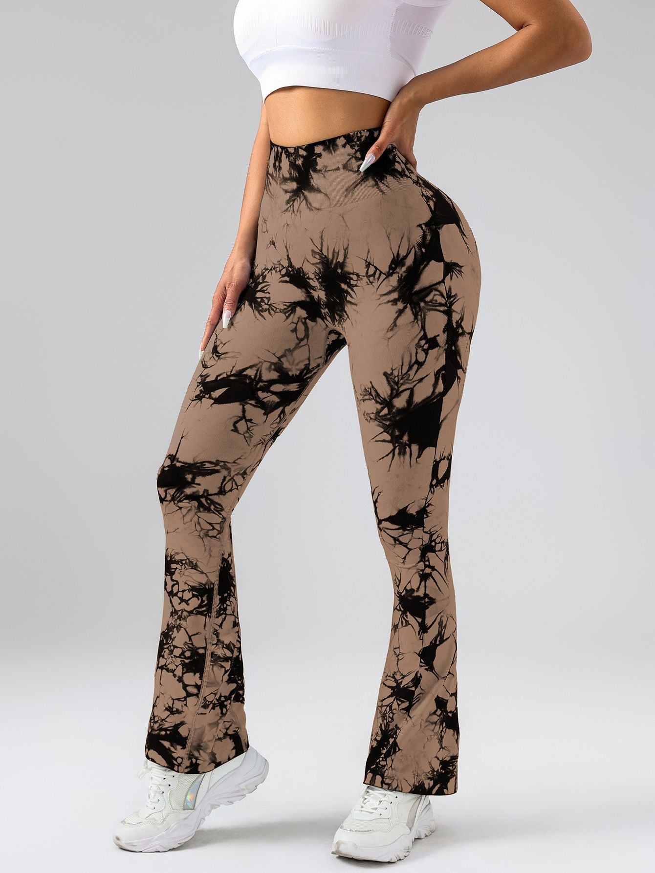 High-Waist Tummy Control Flare Yoga Pants For Women, Tie-Dye Stretch Slimming Bootcut Workout Pants, Fitness & Sports Activewear