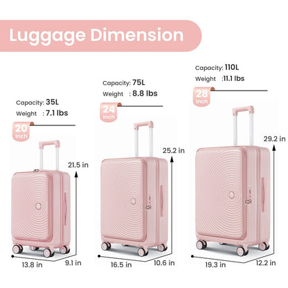 Luggage Sets 3 Piece(20/24/28), Expandable Carry On Luggage with TSA Lock Airline Approved, 100% PC Hard Shell and Lightweight Suitcase with Front Pocket and Spinner Wheels
