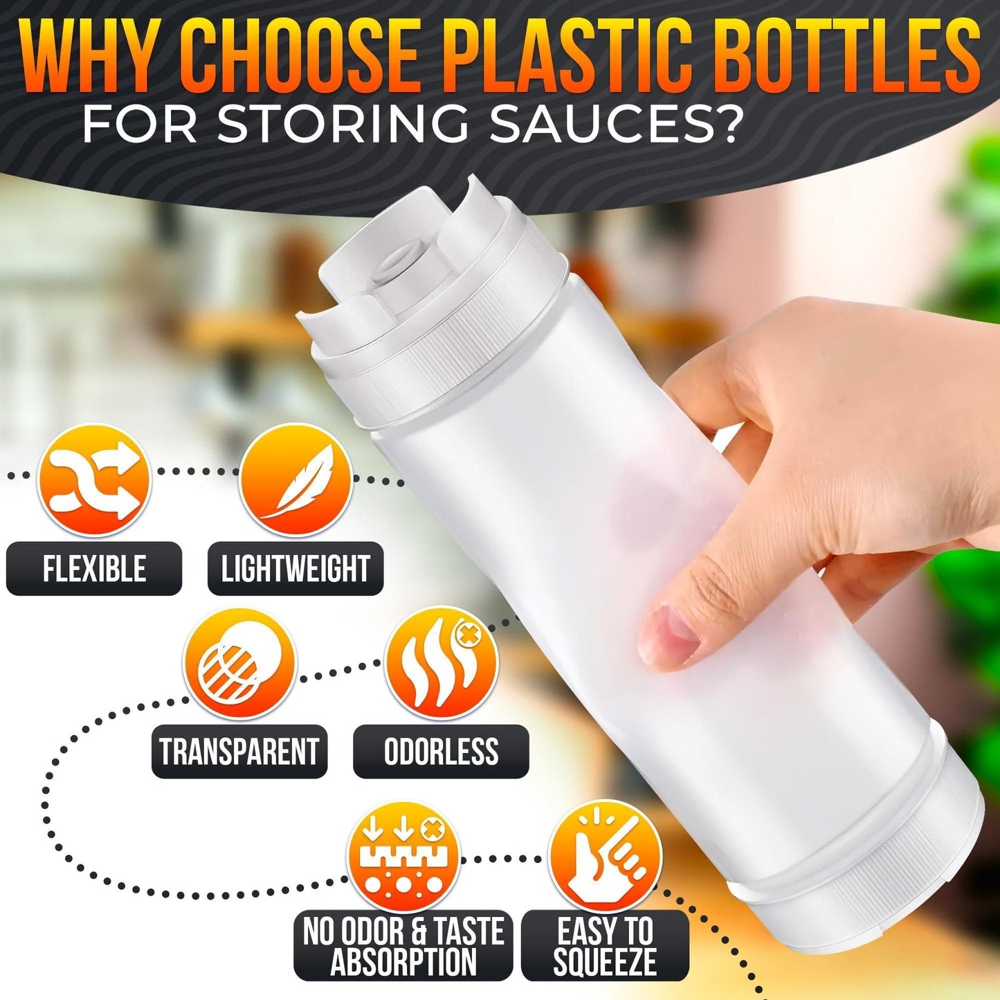 Set of 6 Condiment Squeeze Bottles for Sauces 16 oz Self Closing Valve Easy to Fill Clear Design Ready to Dispense for Dressings Condiments and Sauces Durable and Convenient