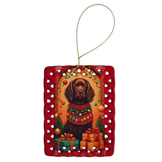 Boykin Spaniel Holiday Christmas Porcelain Ornament Christmas Tree Hanging Decorations for Home Christmas Holiday, Rectangle, Gift, Multicolor