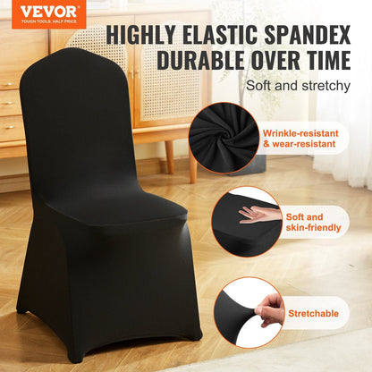 Stretch Spandex Folding Chair Covers, Universal Fitted Chair Cover, Removable Washable Protective Slipcovers, for Wedding, Holiday, Banquet, Party, Celebration, Dining (50PCS Black)