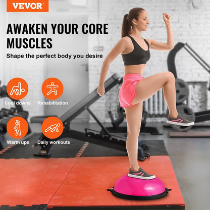 Half Exercise Ball Trainer, 26 inch Balance Ball Trainer, 1500lbs Capacity Stability Ball, Yoga Ball with Resistance Bands & Foot Pump, Strength Fitness Ball for Home Gym Full Body Workout, Pink