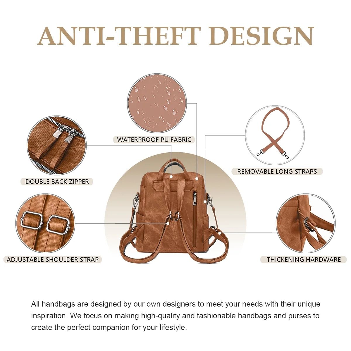 Ladies' leather bag - caramel color