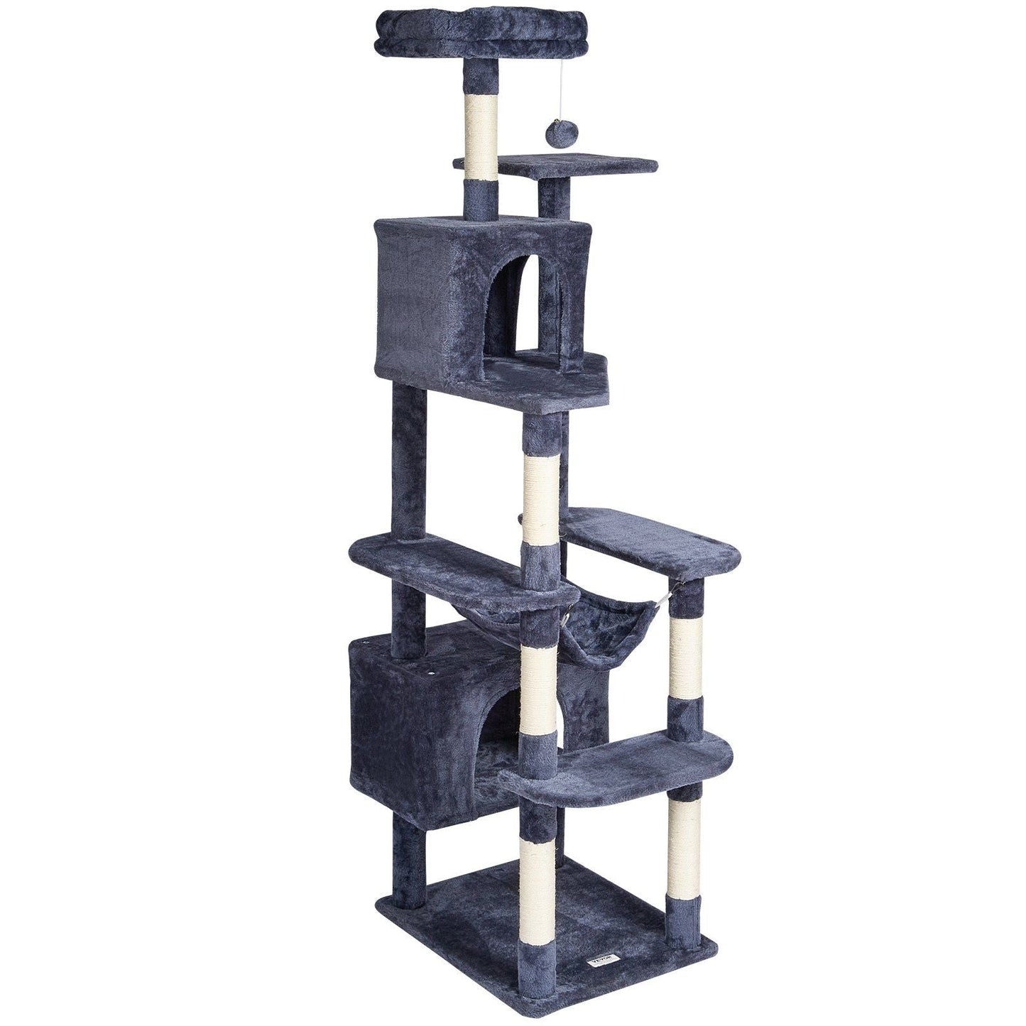 Cat Tree 72" Cat Tower with 2 Cat Condos Sisal Scratching Post Dark Grey