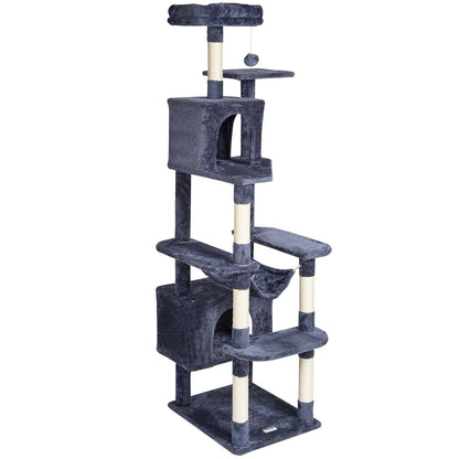 Cat Tree 72" Cat Tower with 2 Cat Condos Sisal Scratching Post Dark Grey