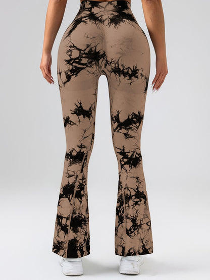 High-Waist Tummy Control Flare Yoga Pants For Women, Tie-Dye Stretch Slimming Bootcut Workout Pants, Fitness & Sports Activewear