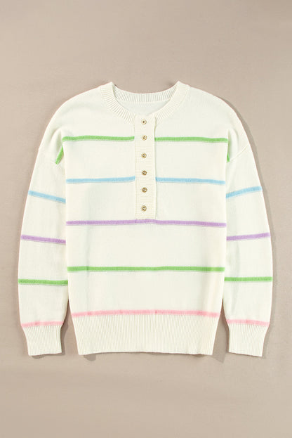Miriam Stripes Baggy Henley Sweater