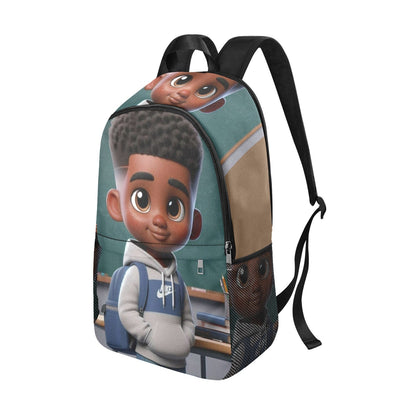 African American Boy Fabric Backpack with Side Mesh Pockets