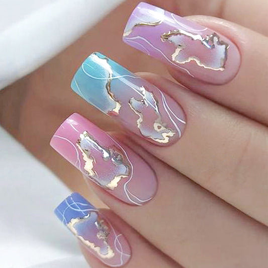 Press-on Nails Marble Gold