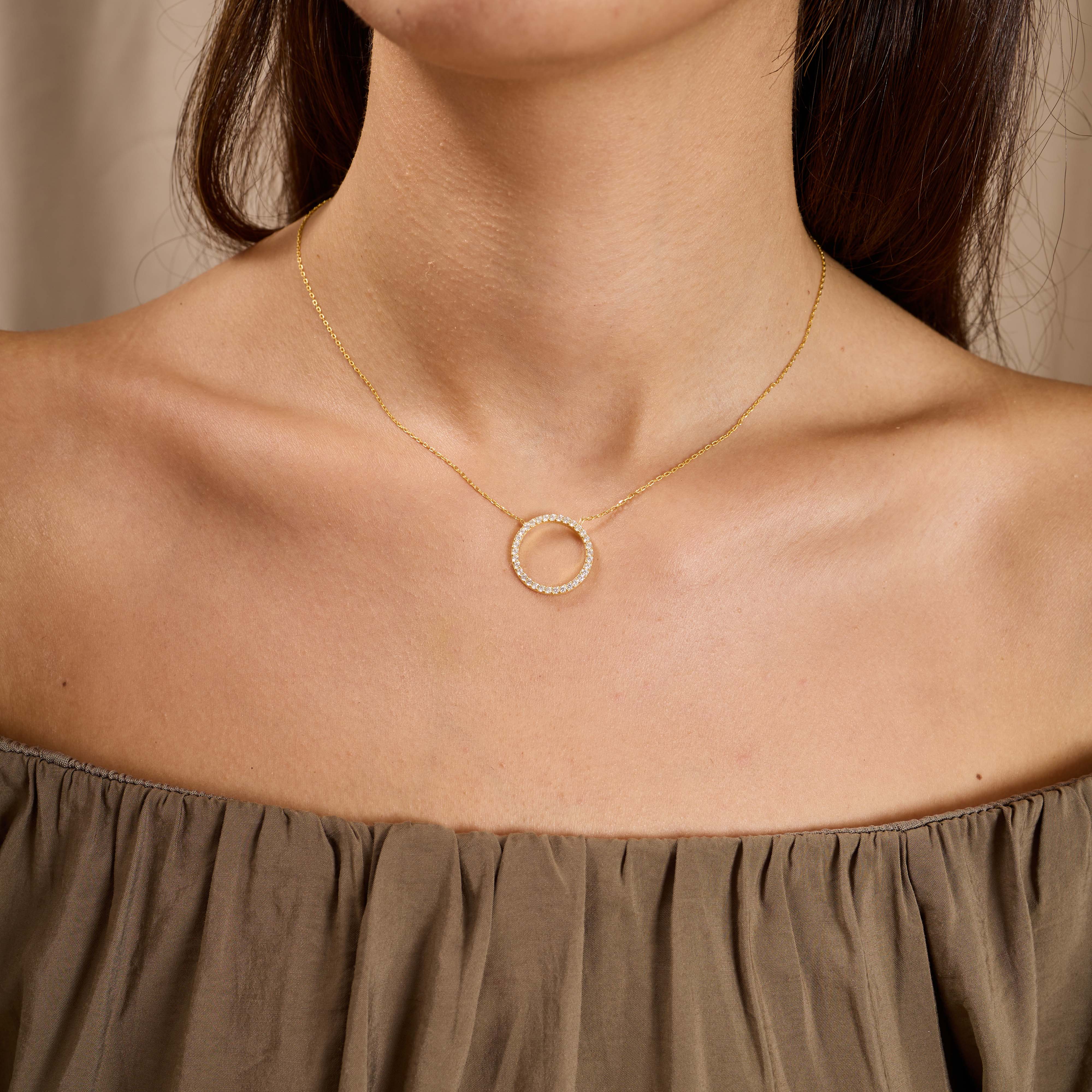 Dainty Sterling Silver Circle Jewelry Set: CZ Necklace, Bracelet & Earrings