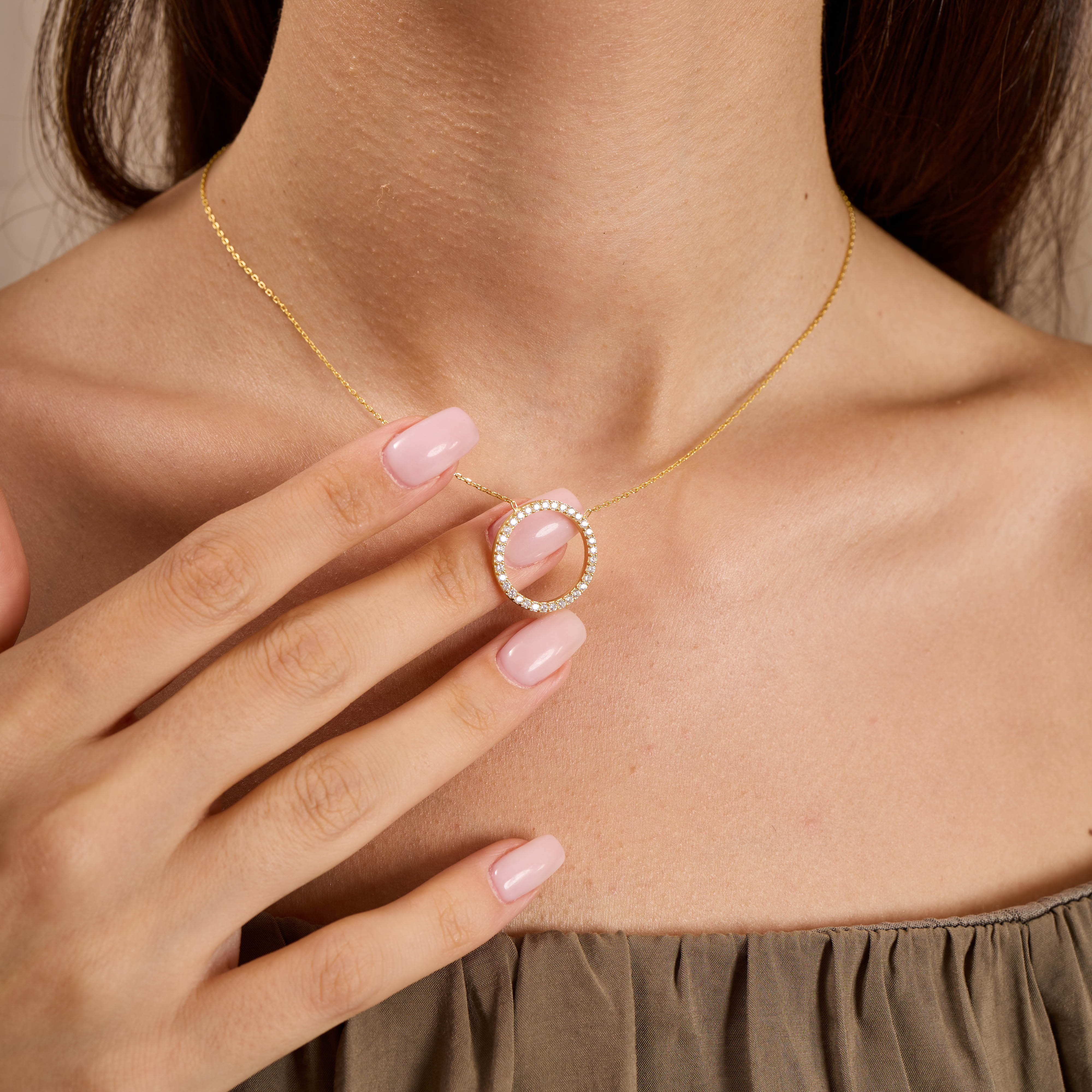 Dainty Sterling Silver Circle Jewelry Set: CZ Necklace, Bracelet & Earrings