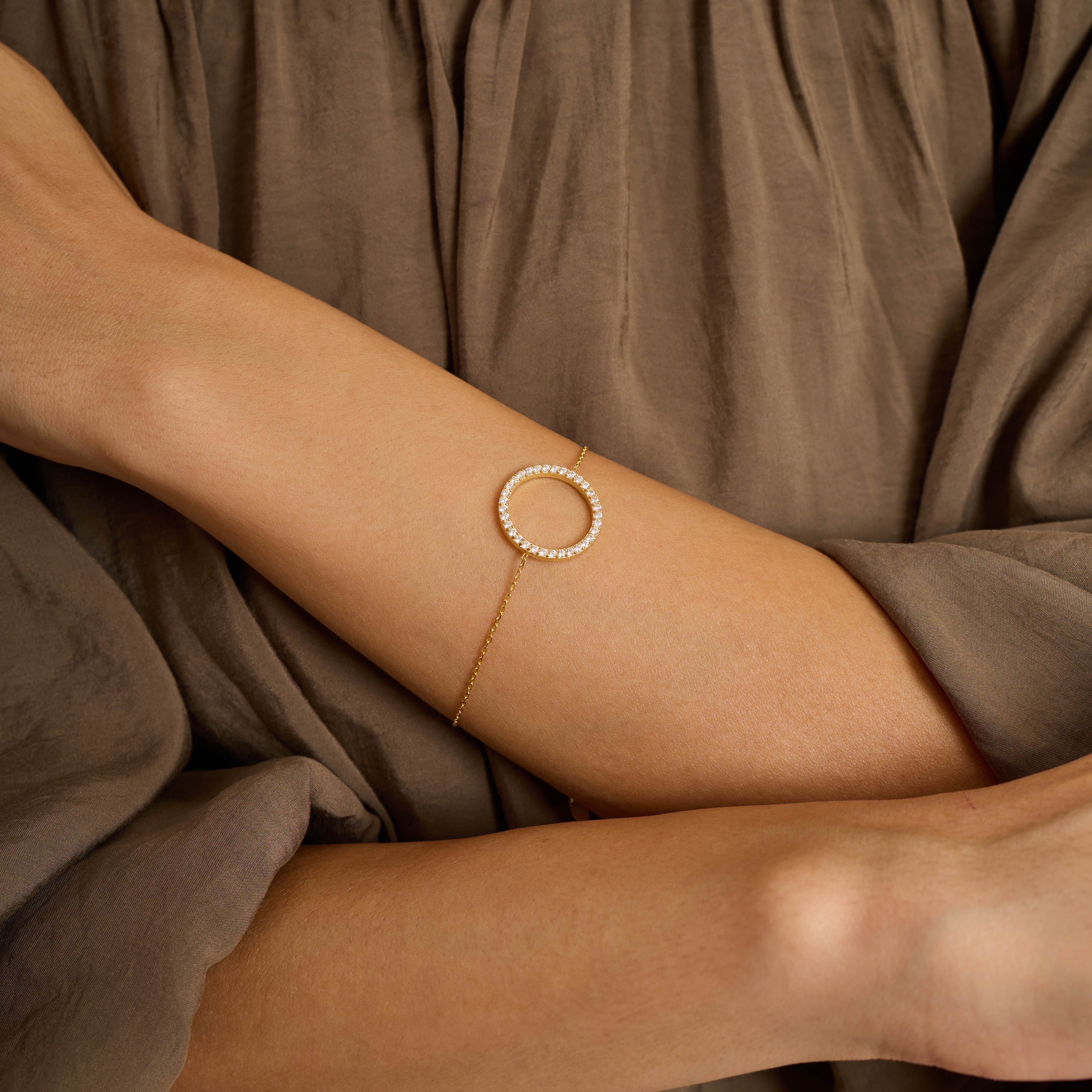 Dainty Sterling Silver Circle Jewelry Set: CZ Necklace, Bracelet & Earrings