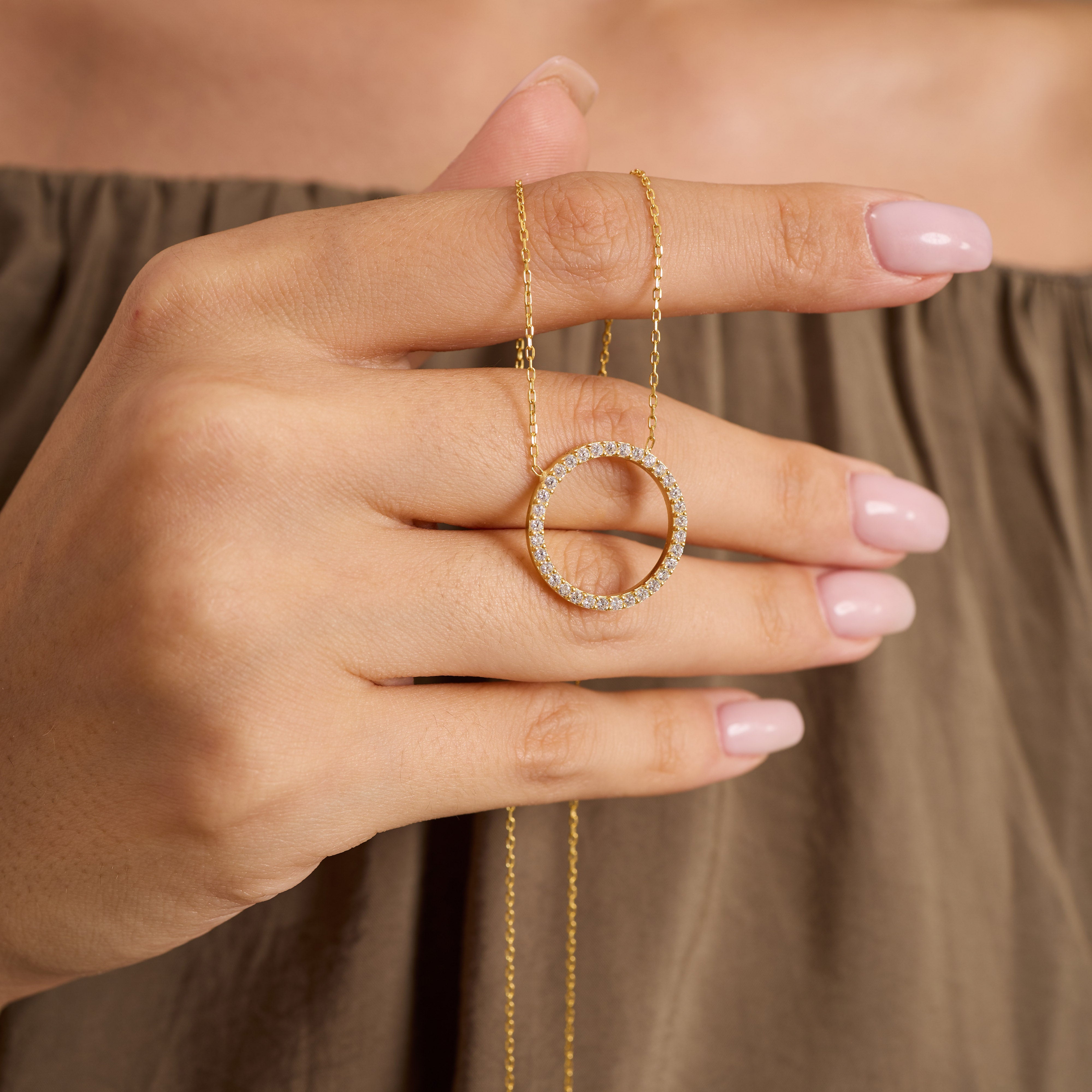Dainty Sterling Silver Circle Jewelry Set: CZ Necklace, Bracelet & Earrings