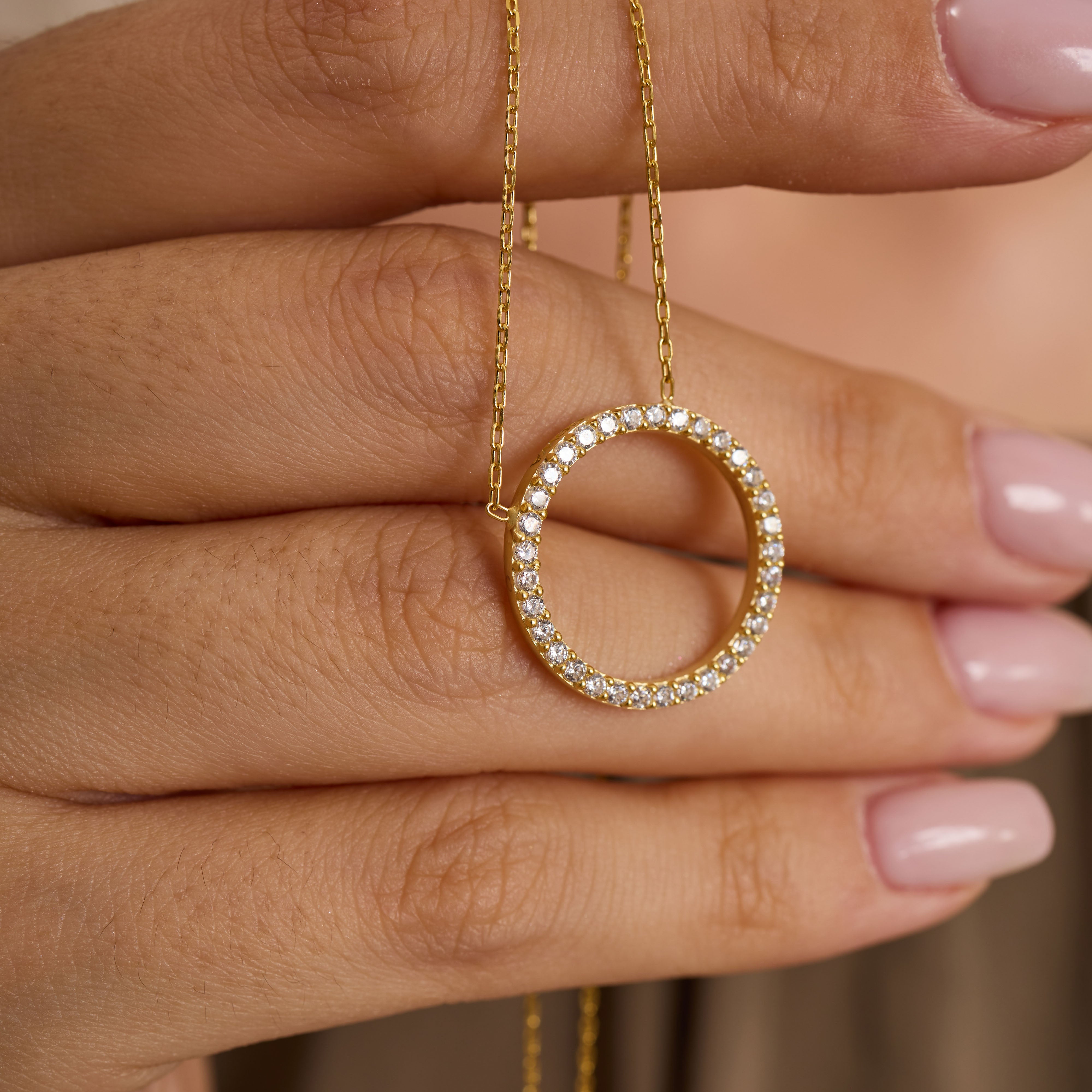 Dainty Sterling Silver Circle Jewelry Set: CZ Necklace, Bracelet & Earrings