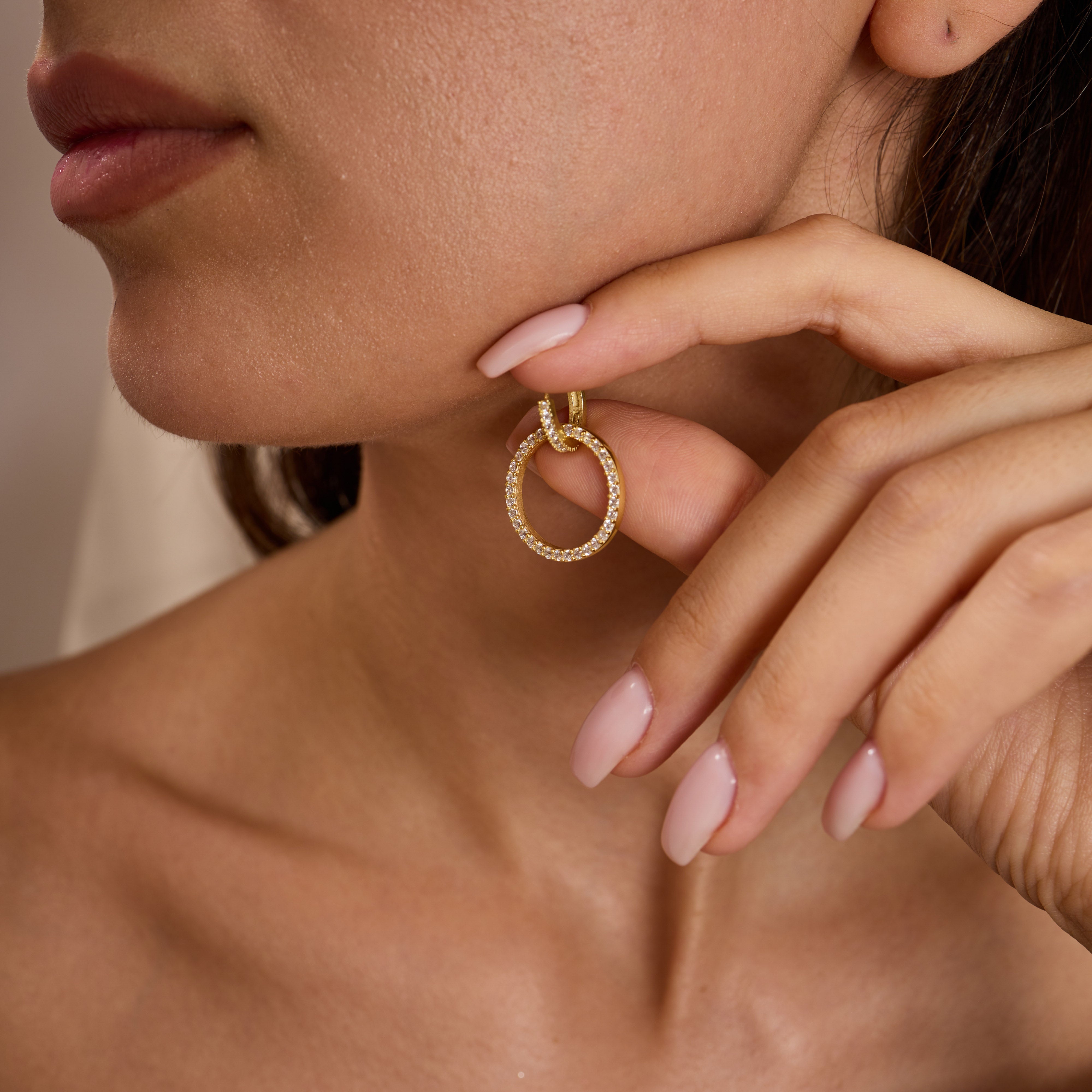 Dainty Sterling Silver Circle Jewelry Set: CZ Necklace, Bracelet & Earrings