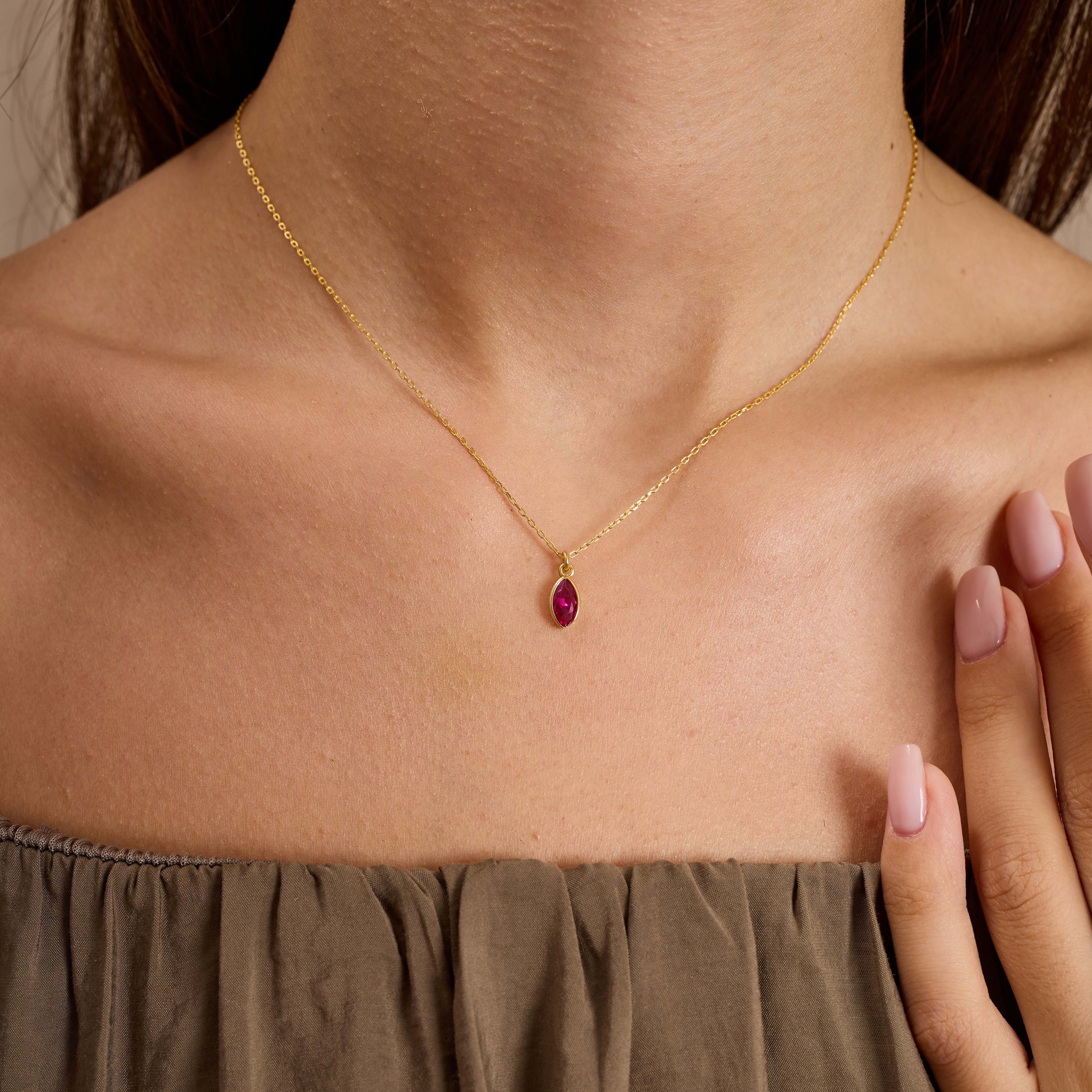 Dainty Marquise Ruby Red Zircon Jewelry Set Sterling Silver Gold Filled Necklace & Earrings