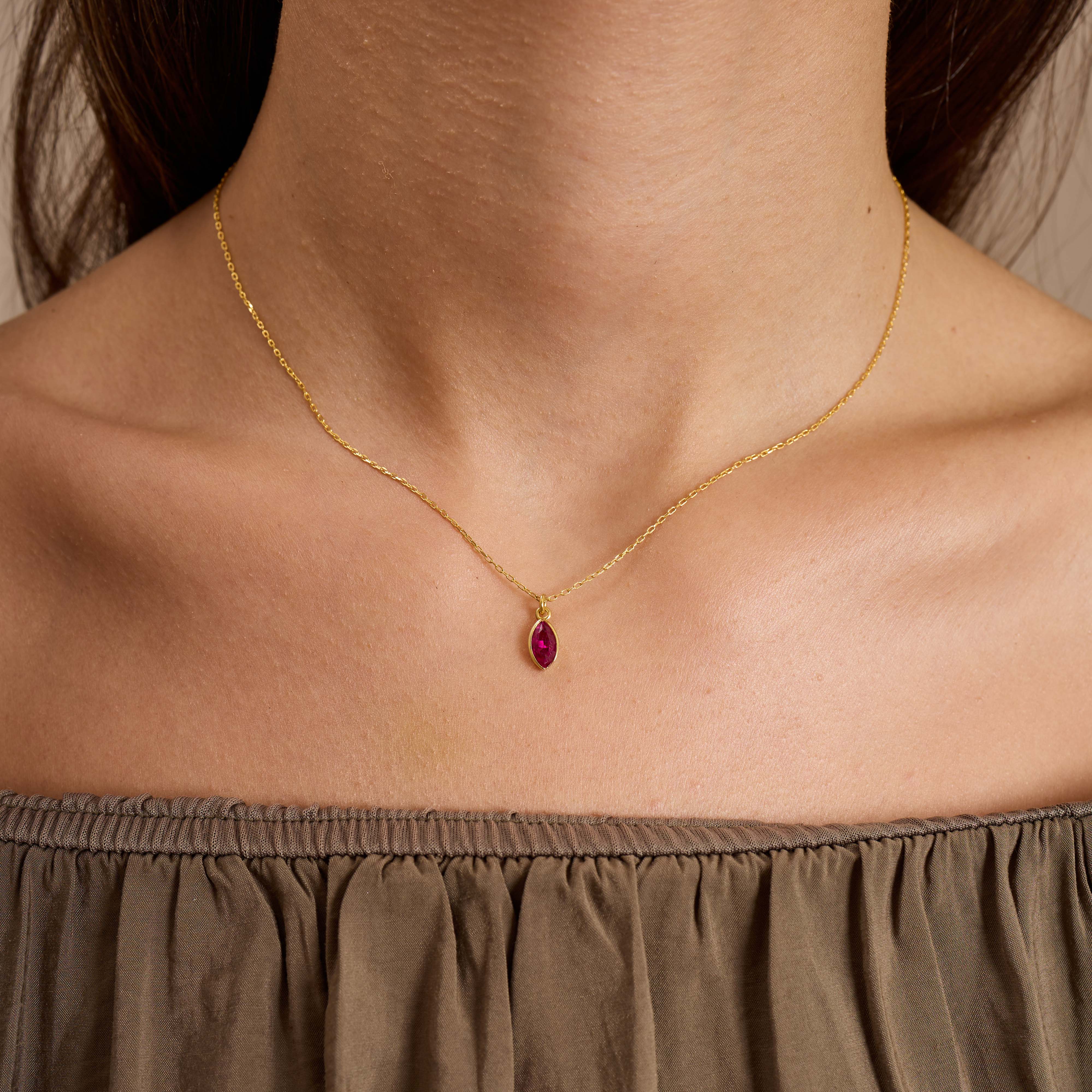 Dainty Marquise Ruby Red Zircon Jewelry Set Sterling Silver Gold Filled Necklace & Earrings