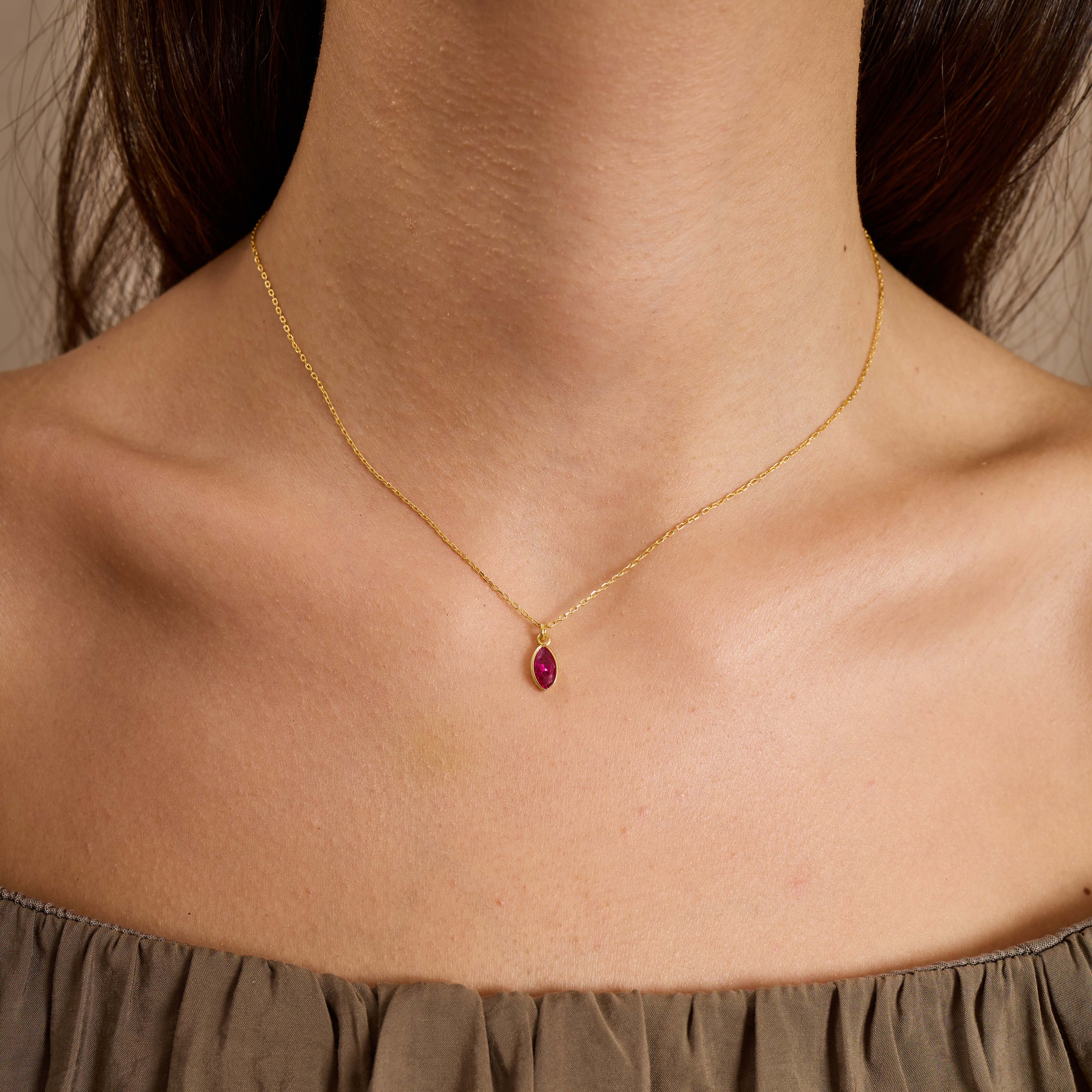 Dainty Marquise Ruby Red Zircon Jewelry Set Sterling Silver Gold Filled Necklace & Earrings