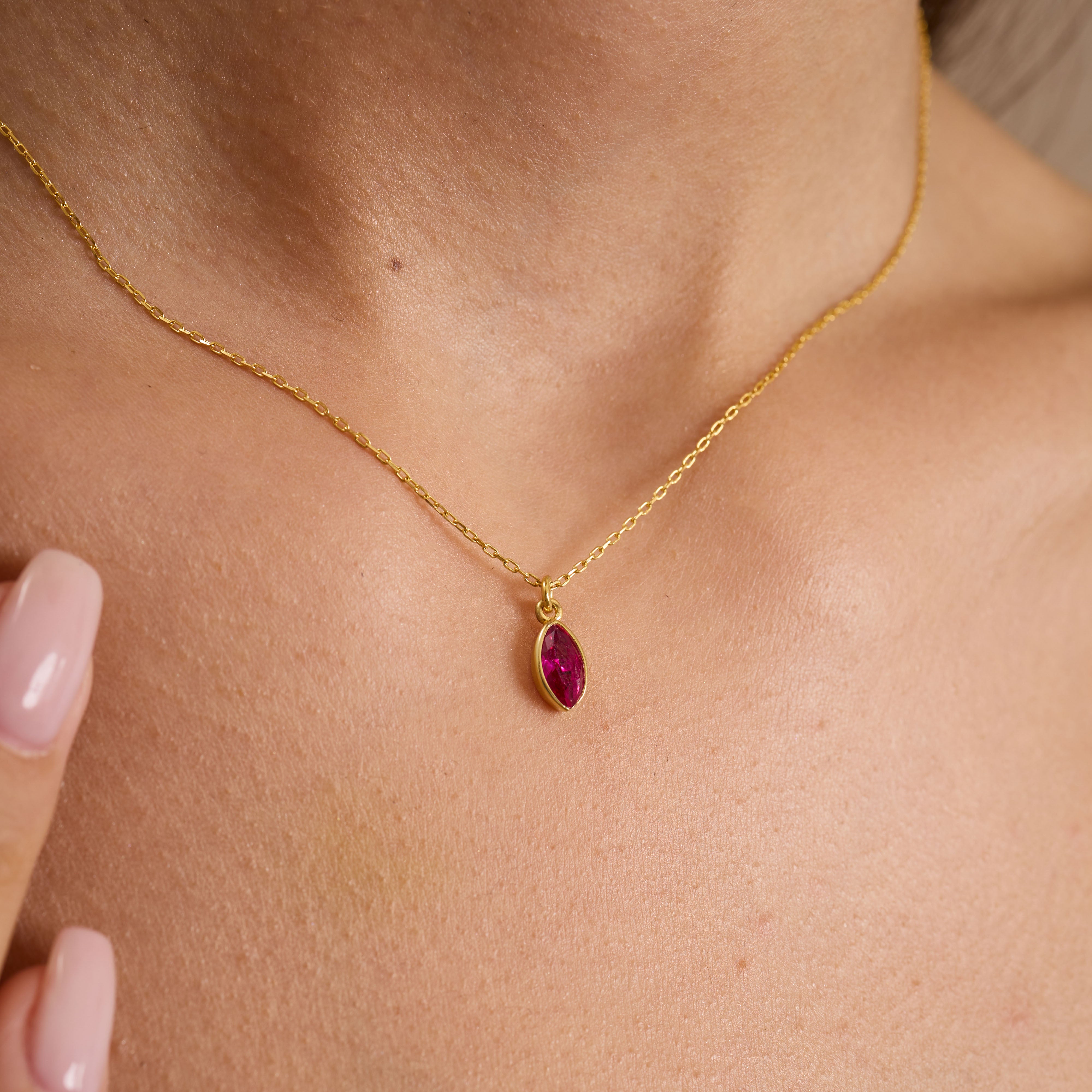 Dainty Marquise Ruby Red Zircon Jewelry Set Sterling Silver Gold Filled Necklace & Earrings