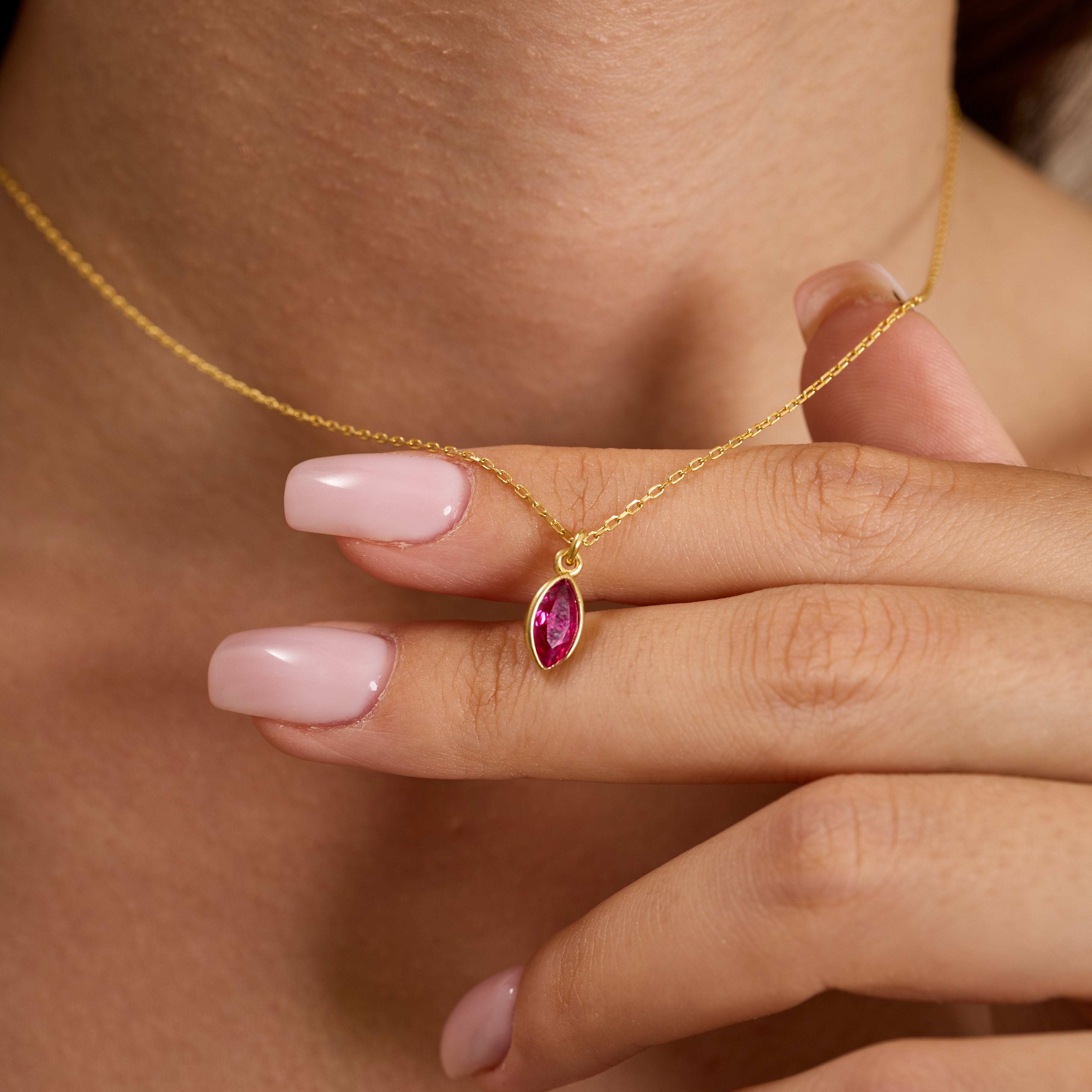 Dainty Marquise Ruby Red Zircon Jewelry Set Sterling Silver Gold Filled Necklace & Earrings