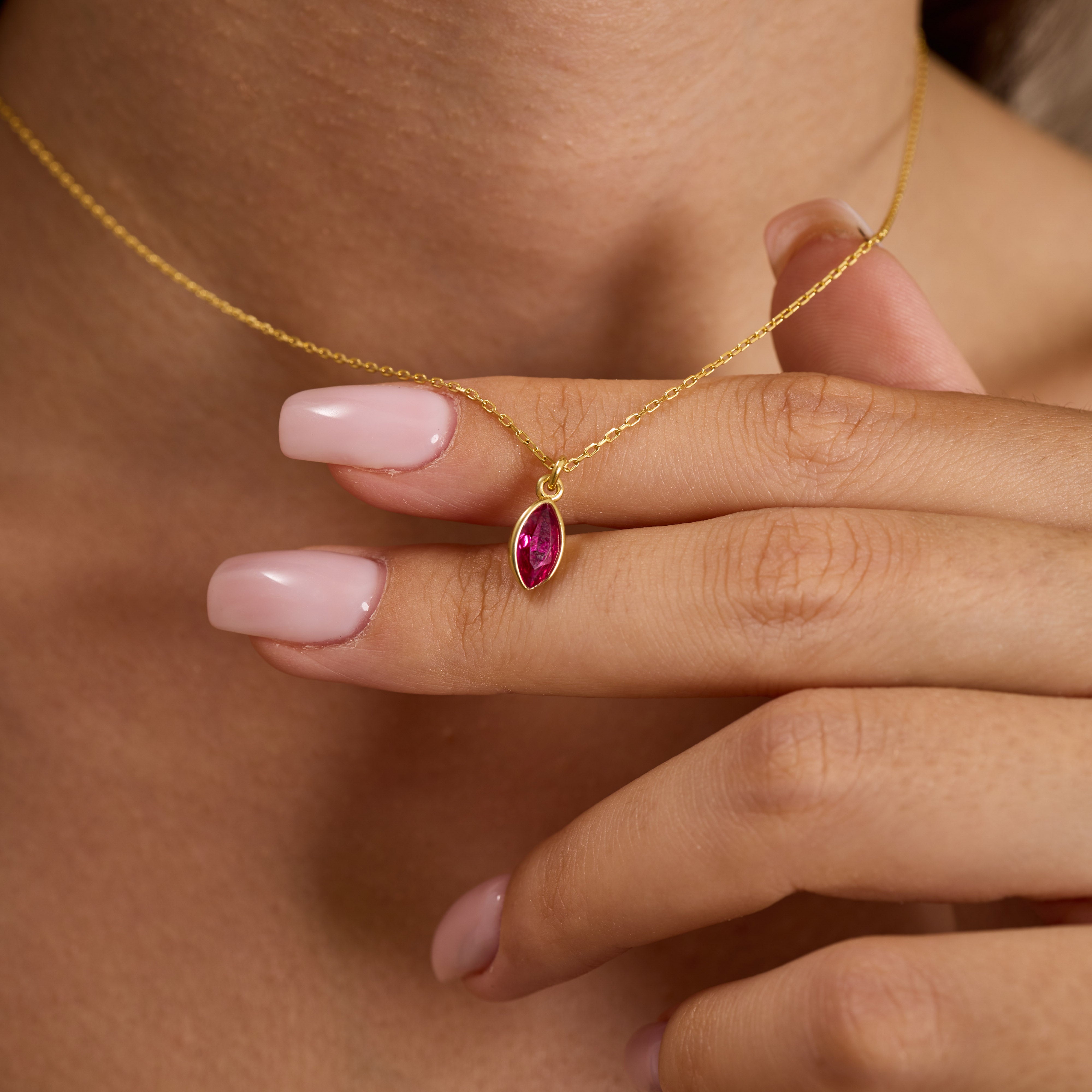 Dainty Marquise Ruby Red Zircon Jewelry Set Sterling Silver Gold Filled Necklace & Earrings