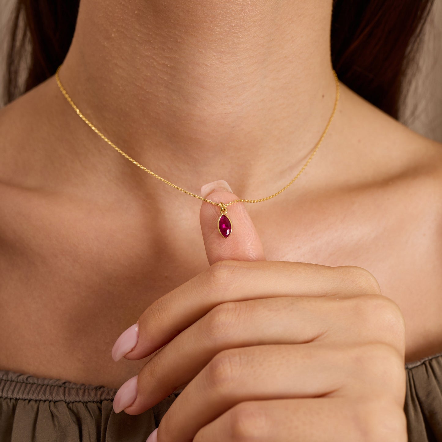 Dainty Marquise Ruby Red Zircon Jewelry Set Sterling Silver Gold Filled Necklace & Earrings