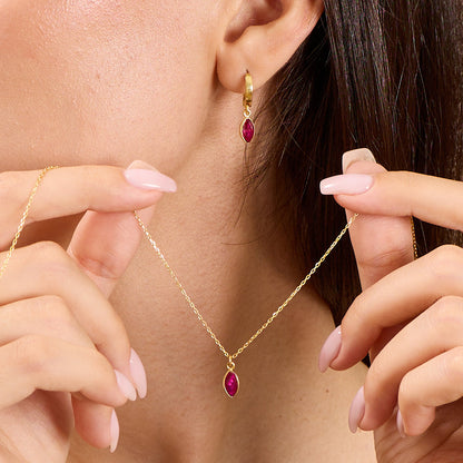 Dainty Marquise Ruby Red Zircon Jewelry Set Sterling Silver Gold Filled Necklace & Earrings