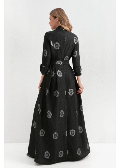 Onyx Silver Blossom Maxi Dress