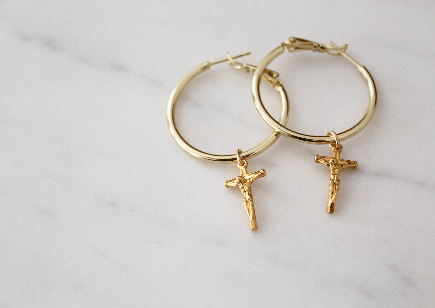 Crucifix Hoop Earrings