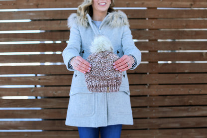 Pearl Gray Merino Wool Knit Hat with Faux Fur Pom Pom