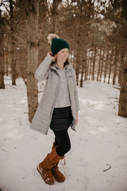 Forest Green Peruvian Wool Knit Hat with Faux Fur Pom Pom