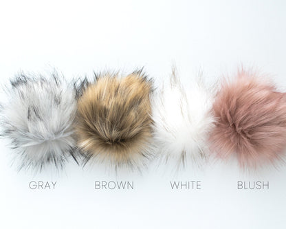 Pearl Gray Merino Wool Knit Hat with Faux Fur Pom Pom