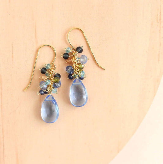 Sky Blue Quartz Gold Drop Earrings