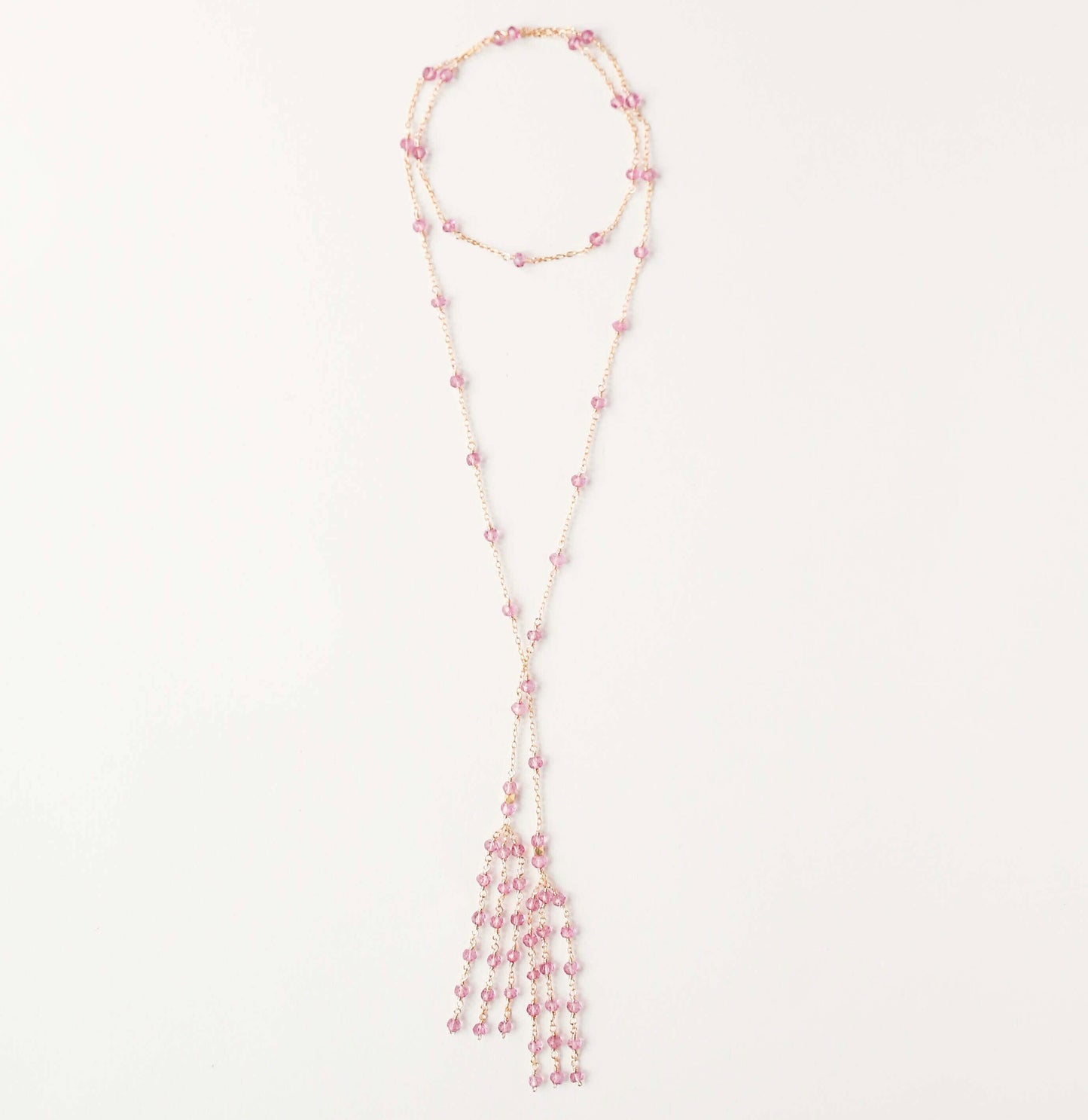 Gold Ballet Lariat Necklace in Pink Tourmaline