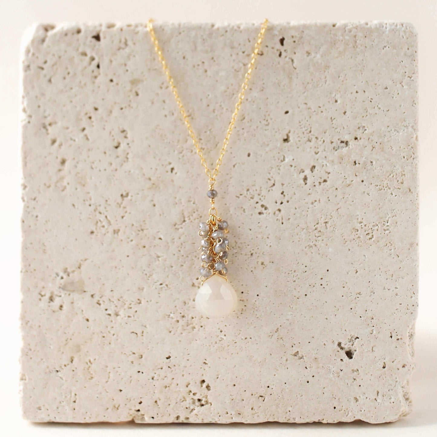 White Chalcedony Silver Cluster Necklace