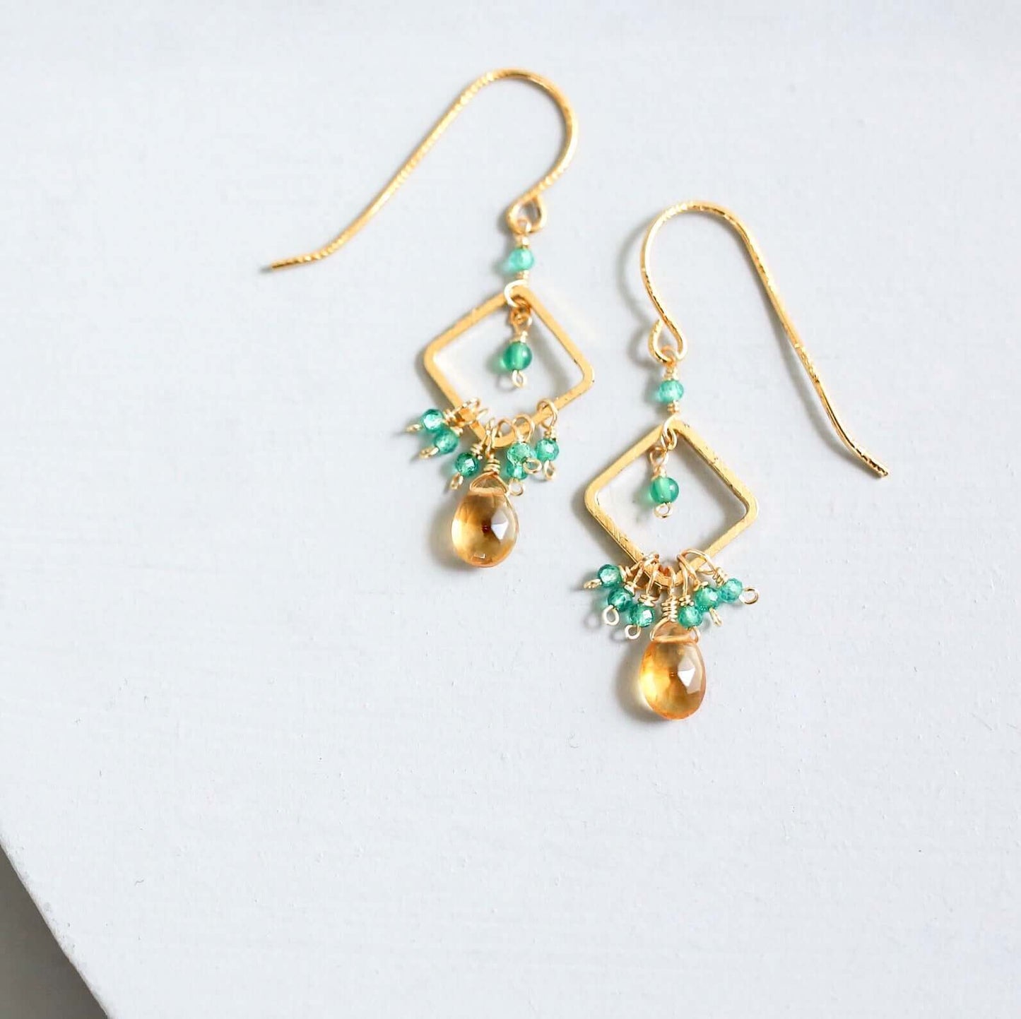 The Pixy Earring - Citrine & Green Onyx