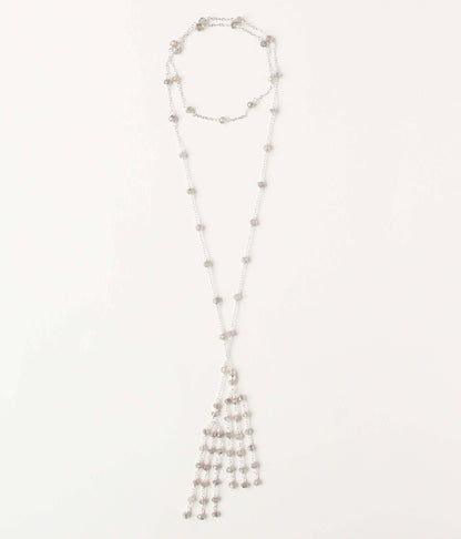 Silver Ballet Lariat Necklace in Labradorite