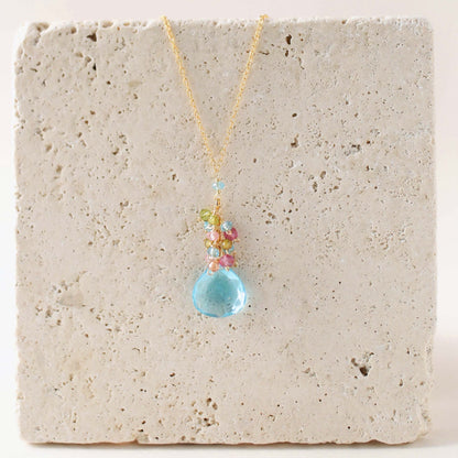 Aquamarine Quartz Gold Raindrop Necklace
