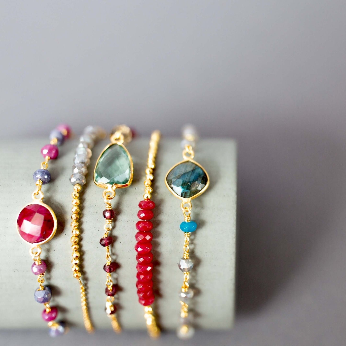 Ruby Sapphire Quartz Adjustable Gemstone Bracelet