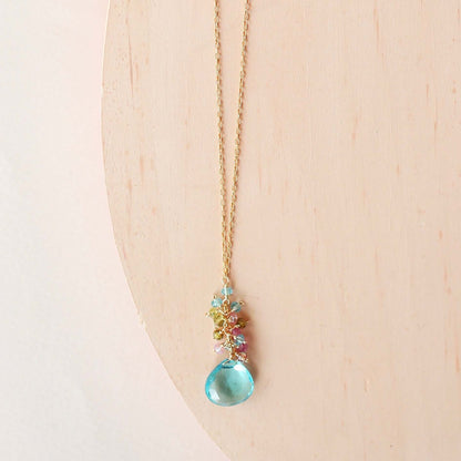 Aquamarine Quartz Gold Raindrop Necklace