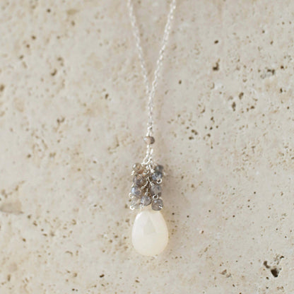 White Chalcedony Silver Cluster Necklace
