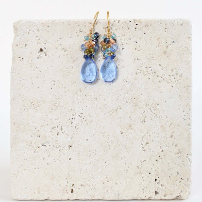 Sky Blue Quartz Gold Drop Earrings
