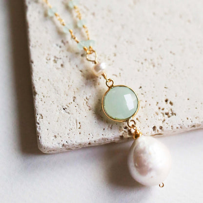 Aqua Chalcedony Pearl Convertible Necklace