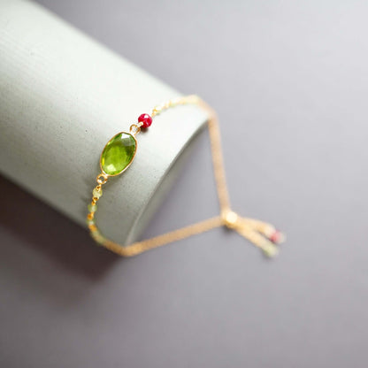Bracelet Set: Peridot Quartz & Red Jade